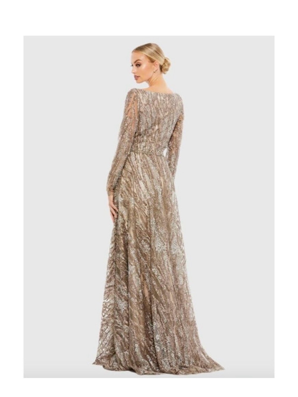 MAC DUGGAL Dress Size 16 Evening Gown Sequin Tan Brown Beaded